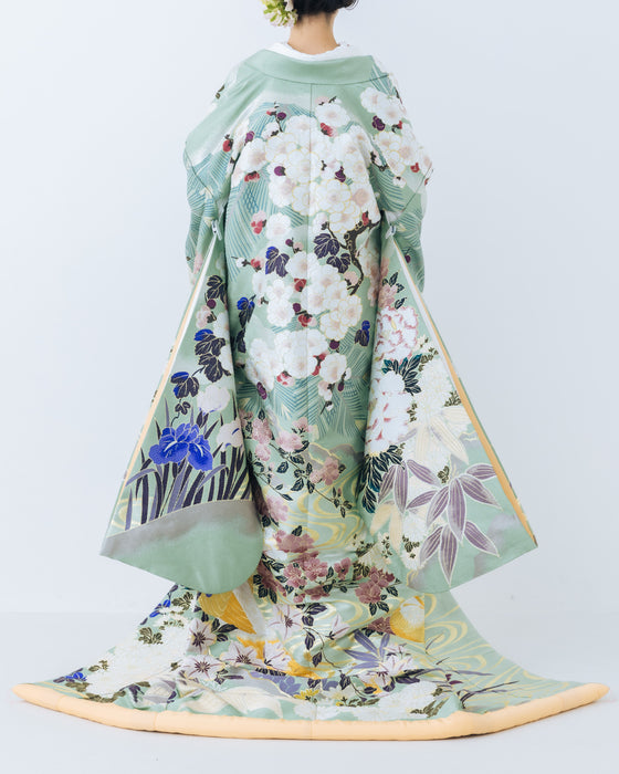 色打掛　花鳥清景図　緑青