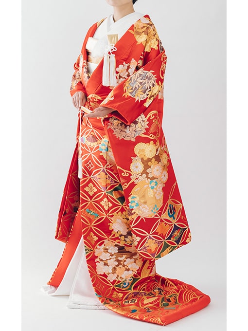 色打掛　七宝に花丸(赤)