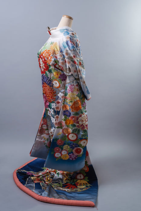 色打掛　手刺繍 清香束熨斗藍色ぼかし